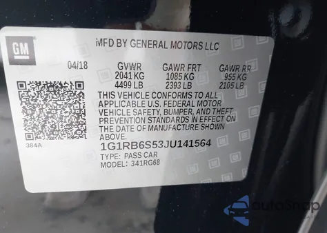 2018 Chevrolet Volt Premier z USA, uszkodzony, nr VIN 1G1RB6S53JU141564